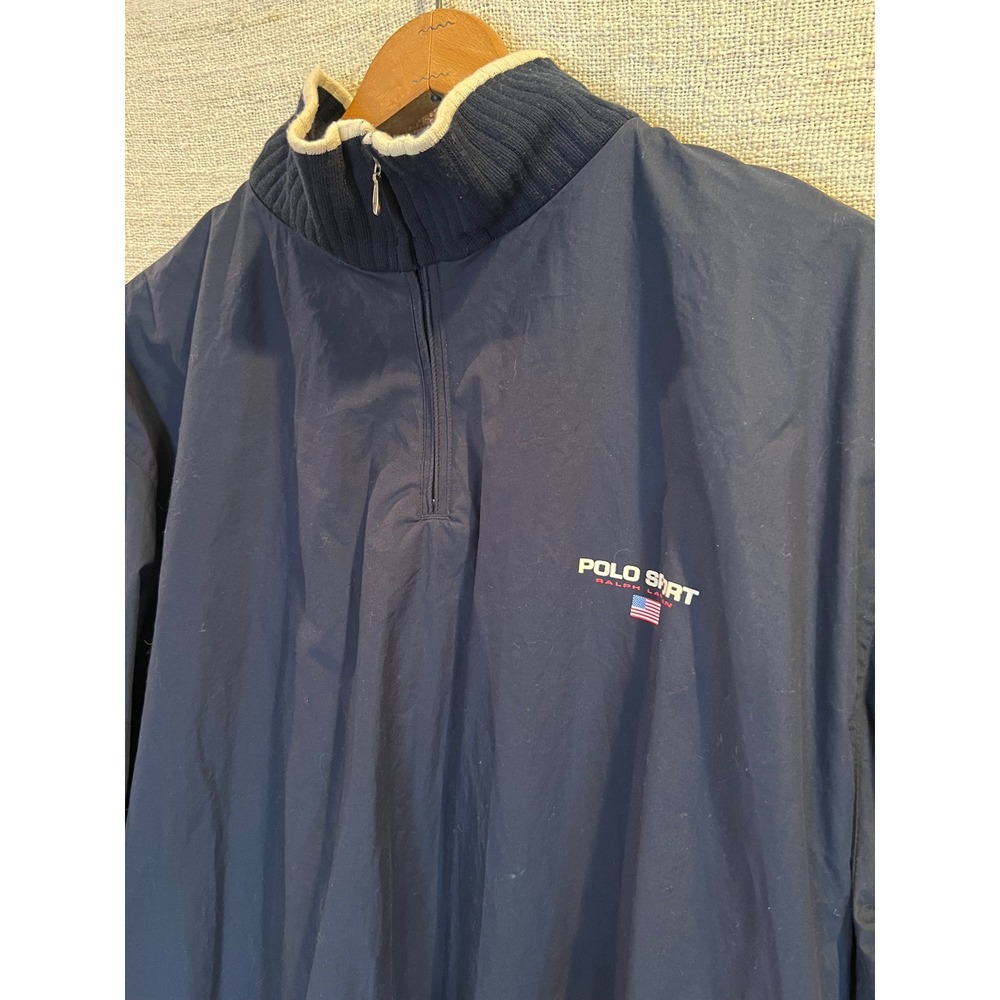 Vintage Polo Sport Ralph Lauren Navy Blue Quarter Zip Windbreaker XXL